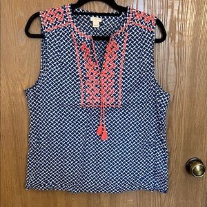 JCrew Navy and Coral Cotton Tank